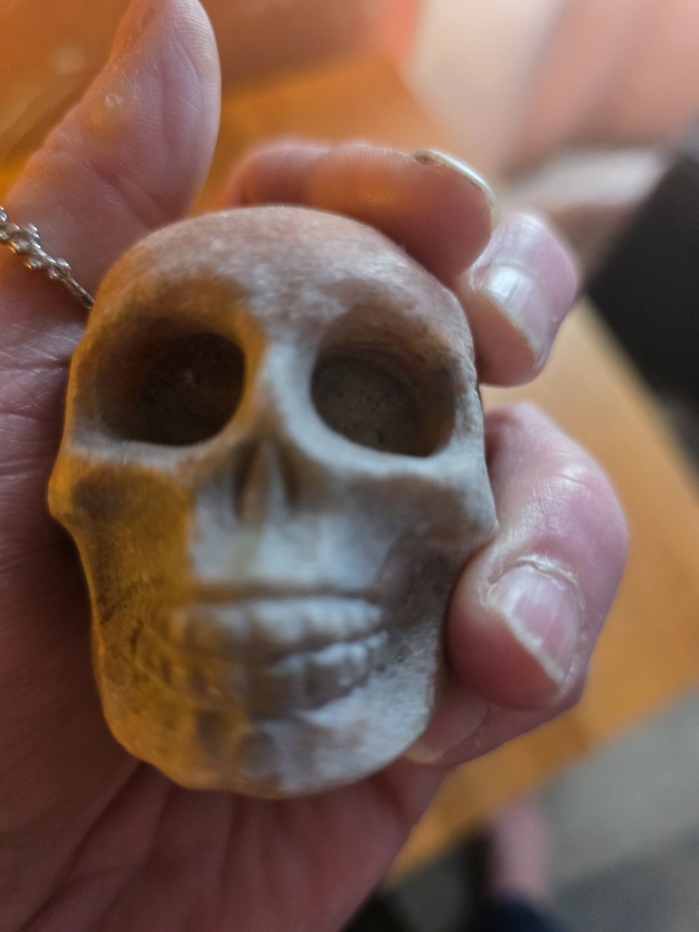 Hand-Carved Skull Pendant Necklace - Gray